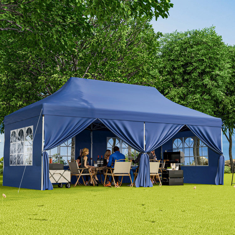 10 x 20 tent canopy 10 x 20 ft Pop up Canopy with 6 Sidewalls and Windows and Carrying Bag for Party Wedding Picnic-Black