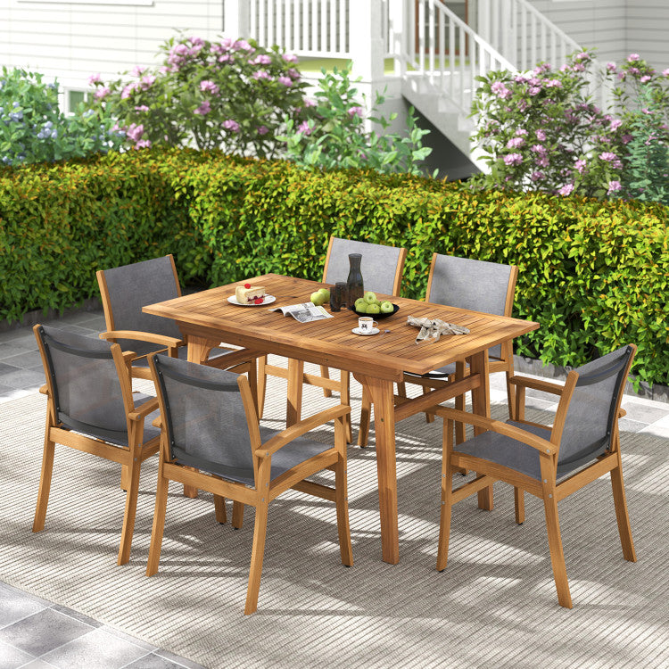 55 Inch Patio Dining Table Expandable for 6-8 People with Umbrella