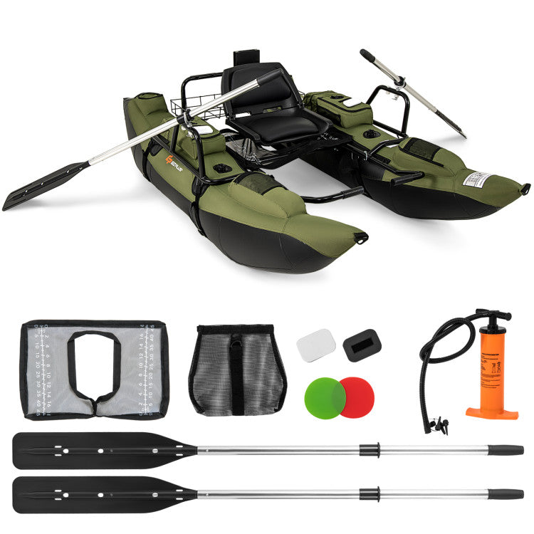 accessories for fishing boats Inflatable Fishing Float Tube with Foldable Padded Seat and Adjustable Footrest-Green