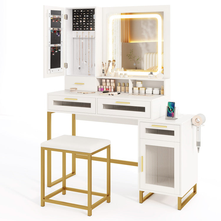 elegant tutu dresses Makeup Vanity Desk Dressing Table and Stool Set with Lighted Mirror