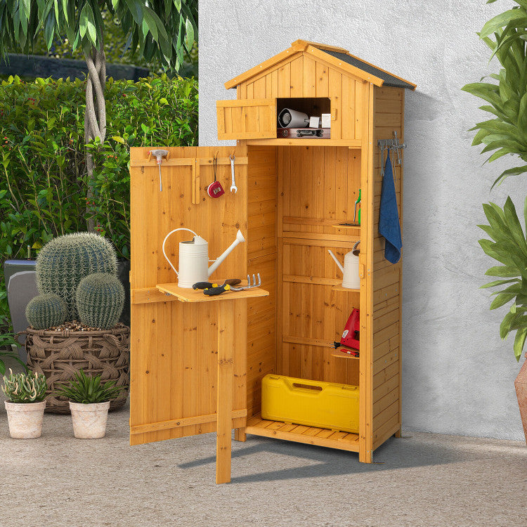 71 Inch Garden Wooden Storage Cabinet Outdoor Weatherproof Tool