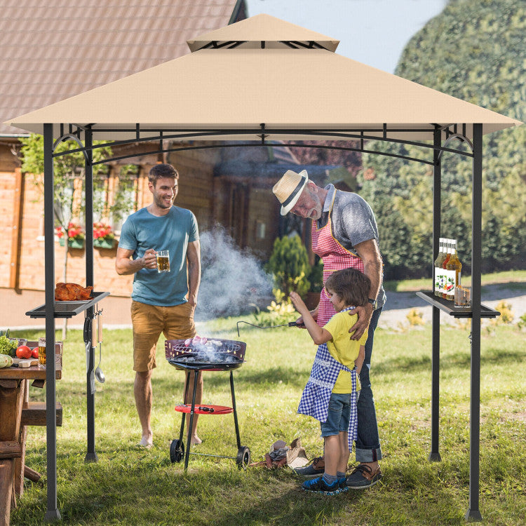 8 x 5 Feet Outdoor Barbecue Grill Gazebo Canopy Tent BBQ Shelter-Wine丨Costway