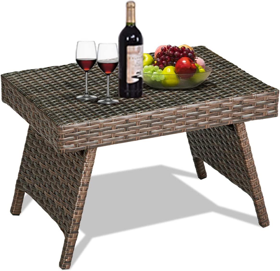 Outdoor Rattan Table Poolside Folding PE Wicker Side Coffee Table ...