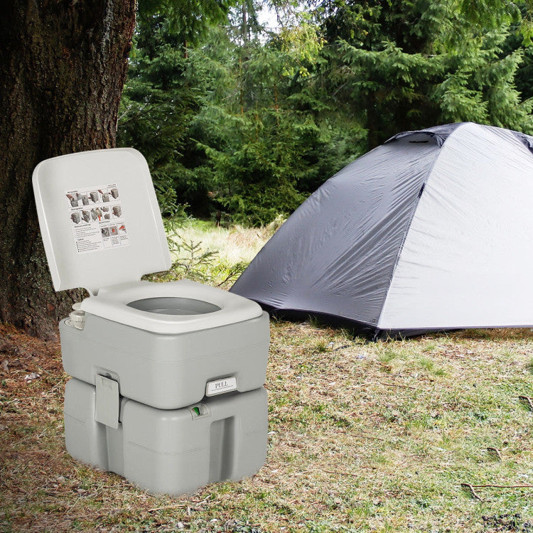 potty camping 5.3 Gallon Portable Travel Toilet with Piston Pump Flush