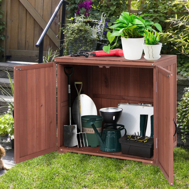 2.5 x 2 ft Outdoor Wooden Storage Cabinet with Double Doors -Brown