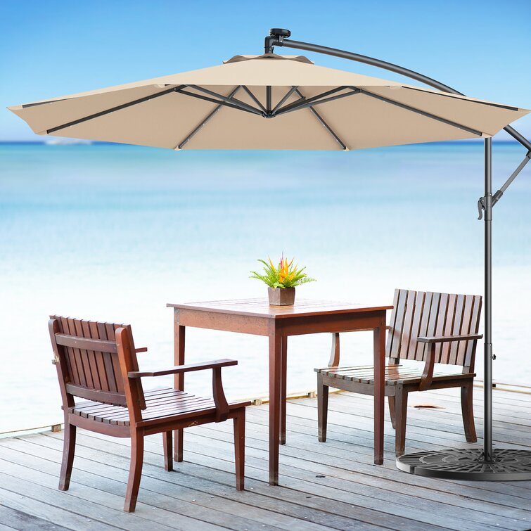 lighted offset patio umbrellas 10ft Patio Offset Hanging Umbrella with Easy Tilt Adjustment Blue