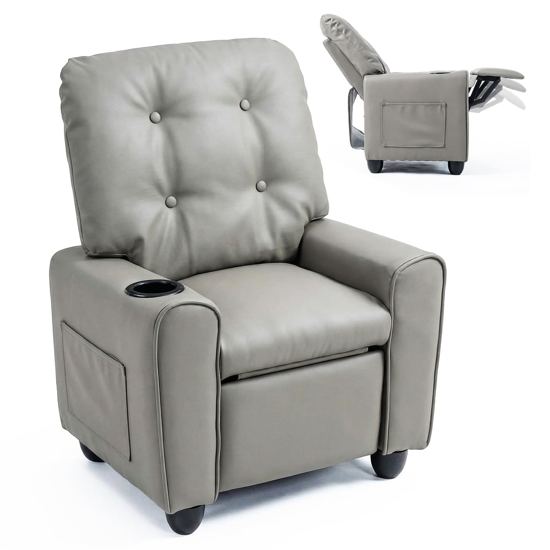 Kids Recliner, Toddler Lounge Chair with Adjustable Backrest Footrest Cup Holder Side Pockets