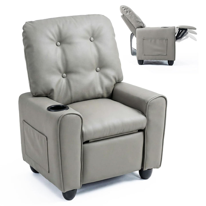 Kids Recliner, Toddler Lounge Chair with Adjustable Backrest Footrest Cup Holder Side Pockets