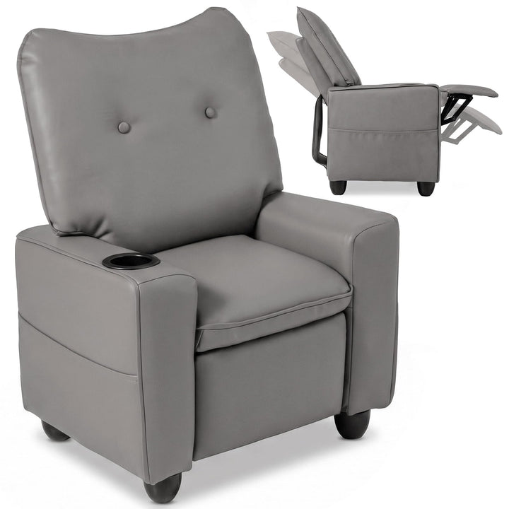 Kids Recliner, Toddler Lounge Chair with 105° to 150° Adjustable Backrest Footrest Cup Holder Side Pockets