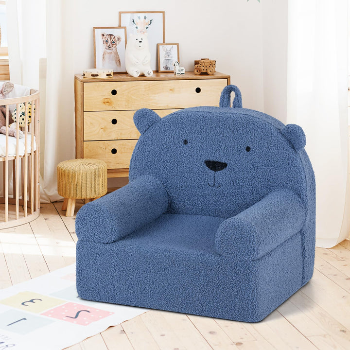 Kids Bear Sofa, Toddler Foam Couch with Soft Fleece Fabric Cover