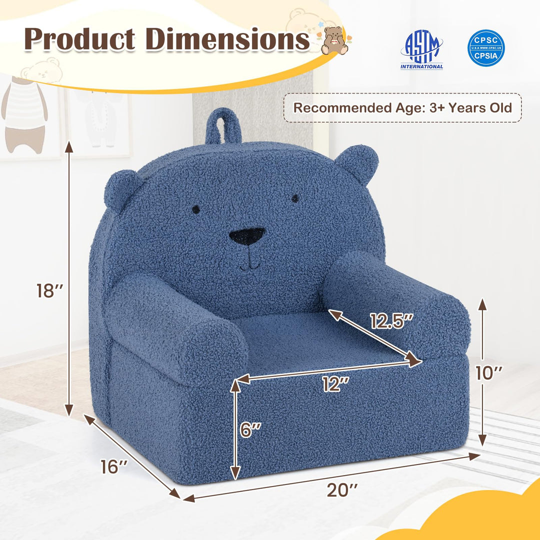 Kids Bear Sofa, Toddler Foam Couch with Soft Fleece Fabric Cover