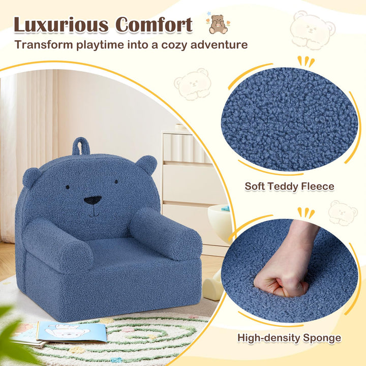 Kids Bear Sofa, Toddler Foam Couch with Soft Fleece Fabric Cover