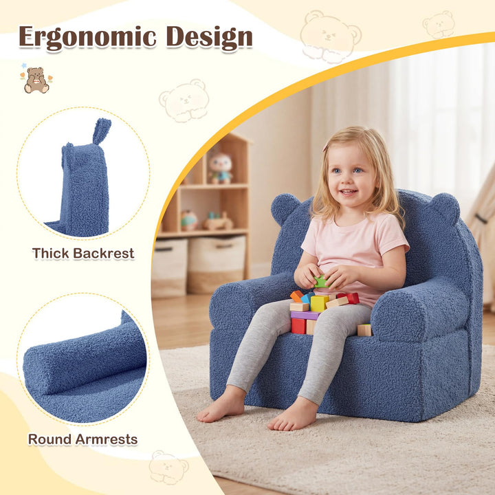 Kids Bear Sofa, Toddler Foam Couch with Soft Fleece Fabric Cover