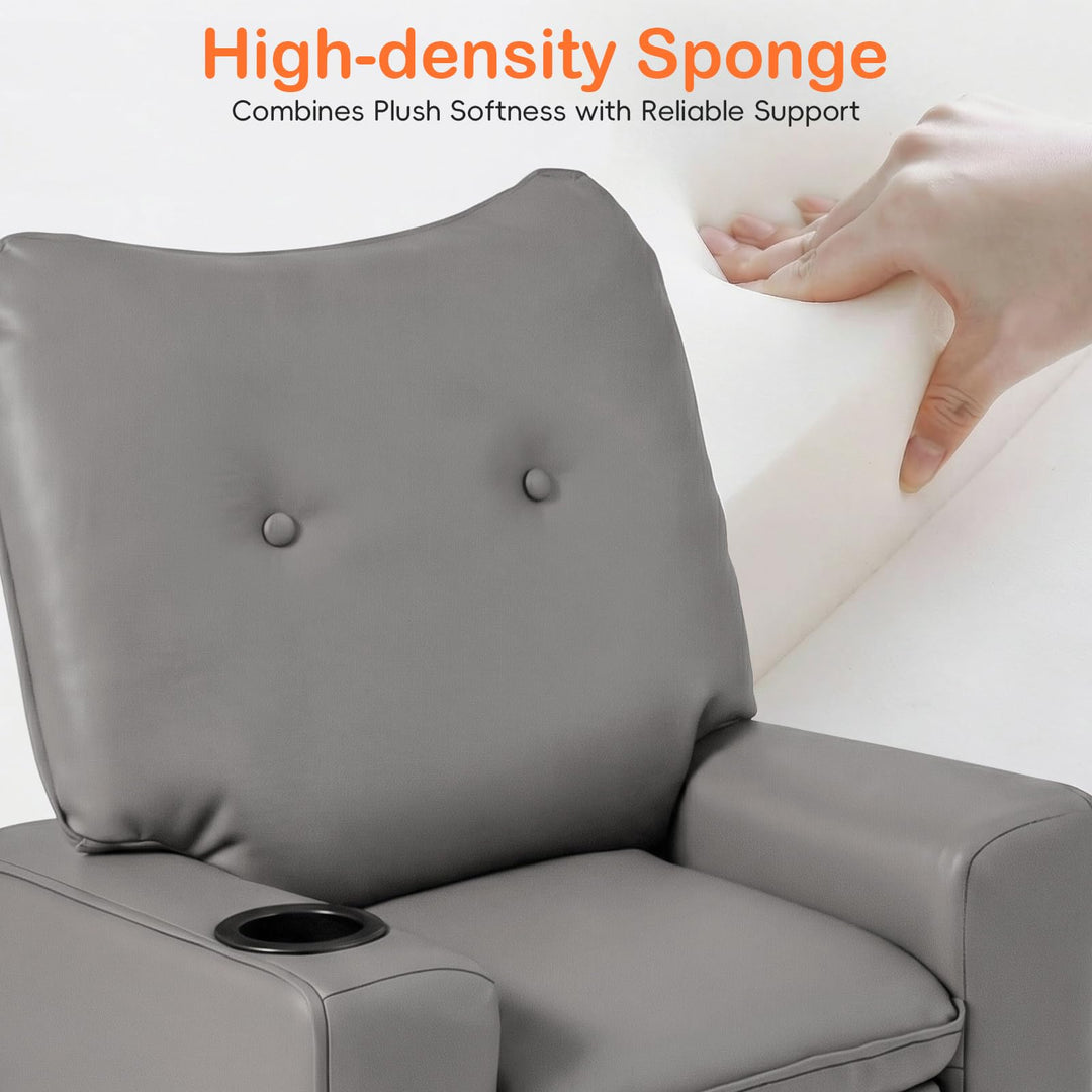 Kids Recliner, Toddler Lounge Chair with 105° to 150° Adjustable Backrest Footrest Cup Holder Side Pockets