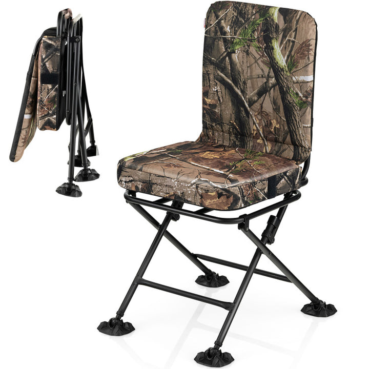 360° Swivel Hunting Chair Portable Folding Ground Blind Chair with Padded Cushion and Backrest