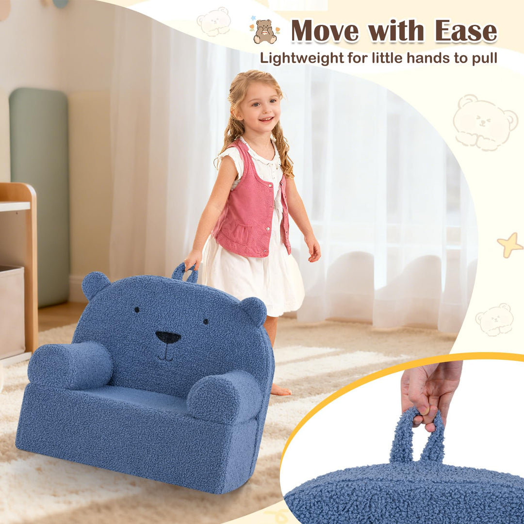 Kids Bear Sofa, Toddler Foam Couch with Soft Fleece Fabric Cover