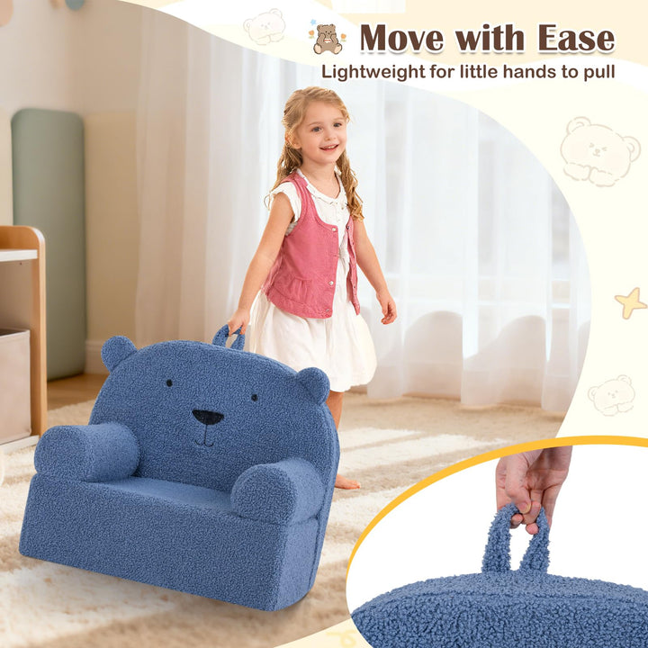 Kids Bear Sofa, Toddler Foam Couch with Soft Fleece Fabric Cover