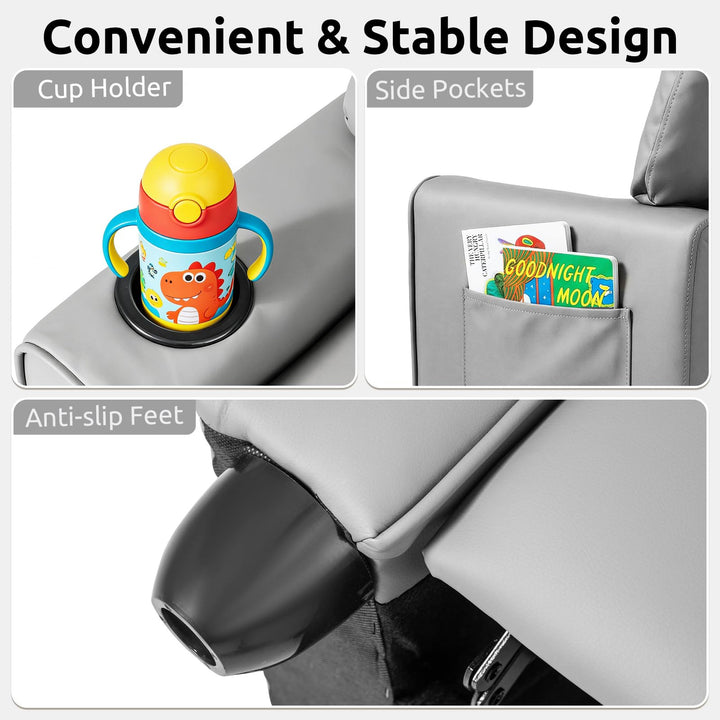 Kids Recliner, Toddler Lounge Chair with Adjustable Backrest Footrest Cup Holder Side Pockets