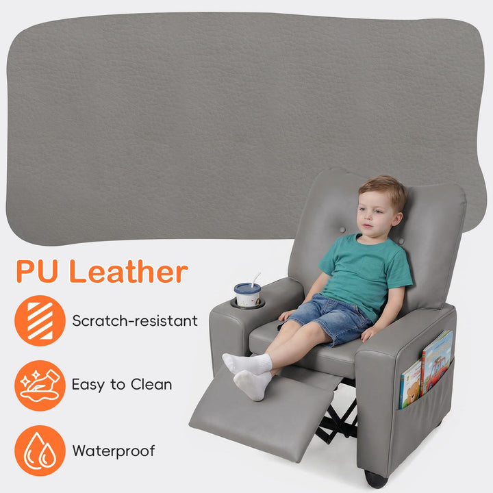 Kids Recliner, Toddler Lounge Chair with 105° to 150° Adjustable Backrest Footrest Cup Holder Side Pockets