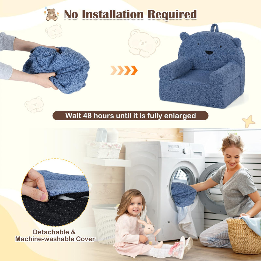 Kids Bear Sofa, Toddler Foam Couch with Soft Fleece Fabric Cover