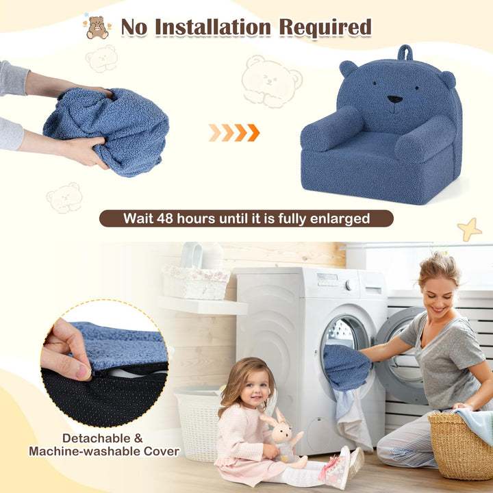 Kids Bear Sofa, Toddler Foam Couch with Soft Fleece Fabric Cover