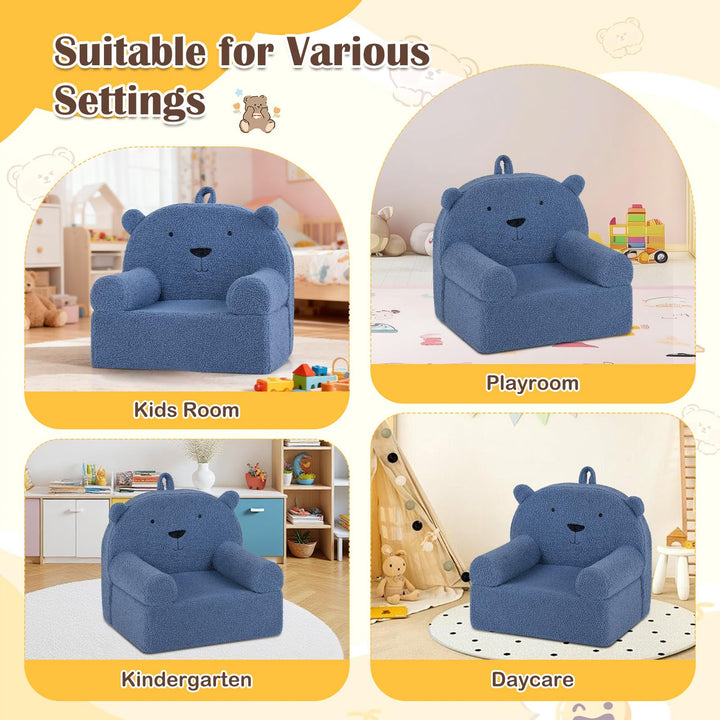 Kids Bear Sofa, Toddler Foam Couch with Soft Fleece Fabric Cover