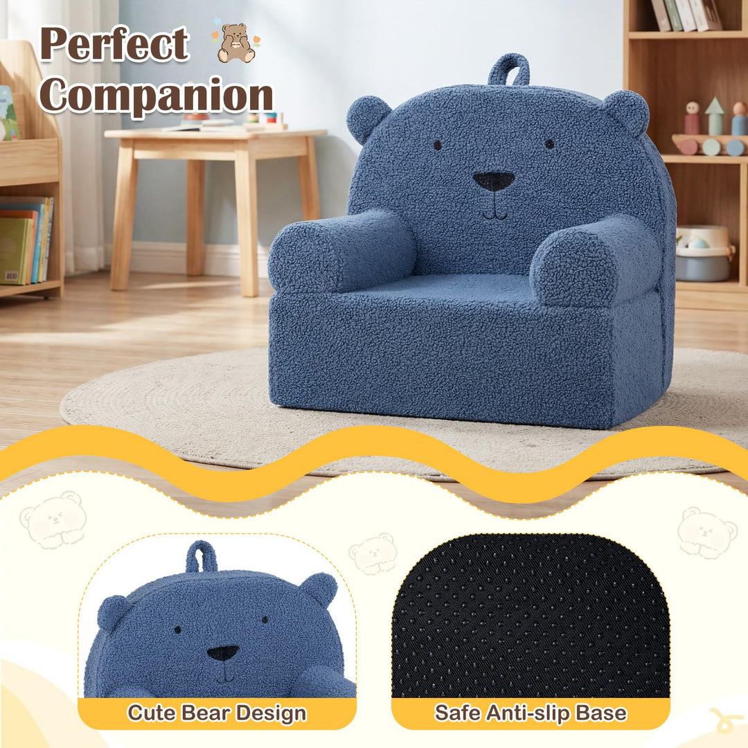 Kids Bear Sofa, Toddler Foam Couch with Soft Fleece Fabric Cover