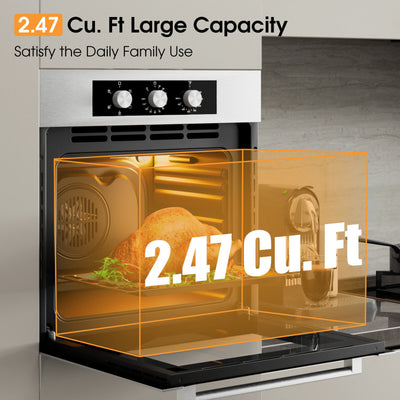 24" Single Wall Oven 2300W Stainless Steel Electric Built-in Wall Oven with 5 Cooking Modes and 360° Hot Air Circulation