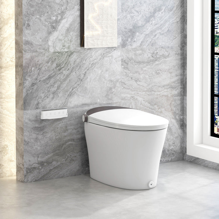 1.28 GPF Elongated Bidet Toilet with Adjustable Heated Seat & Dryer, Tankless Smart Toilet with Remote/Side Knob Control and Foot Sensor