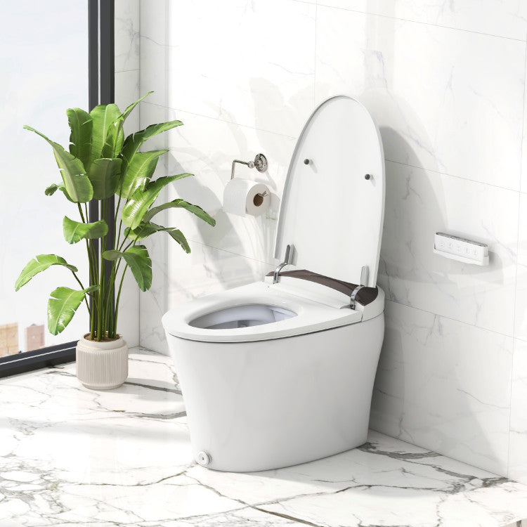1.28 GPF Elongated Bidet Toilet with Adjustable Heated Seat & Dryer, Tankless Smart Toilet with Remote/Side Knob Control and Foot Sensor