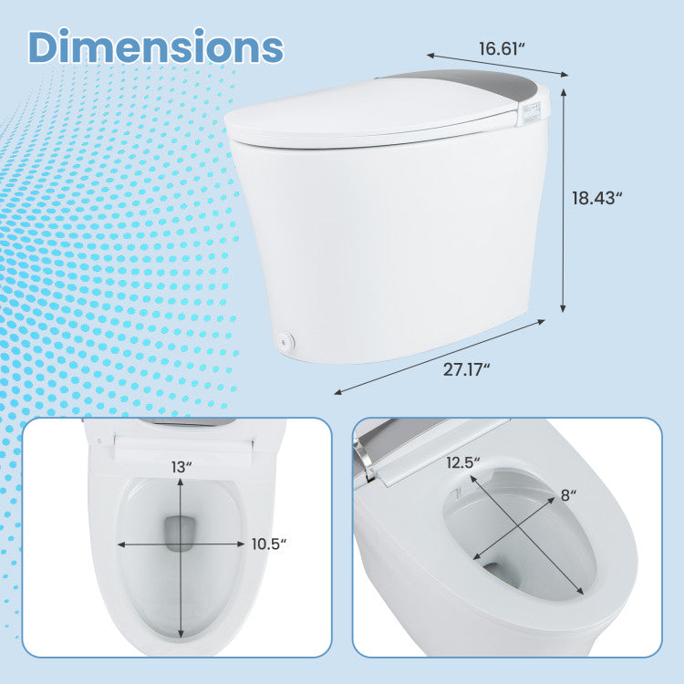 1.28 GPF Elongated Bidet Toilet with Adjustable Heated Seat &amp; Dryer, Tankless Smart Toilet with Remote/Side Knob Control and Foot Sensor
