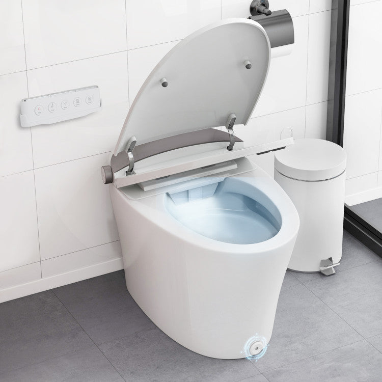 1.28 GPF Elongated Bidet Toilet with Adjustable Heated Seat & Dryer, Tankless Smart Toilet with Remote/Side Knob Control and Foot Sensor