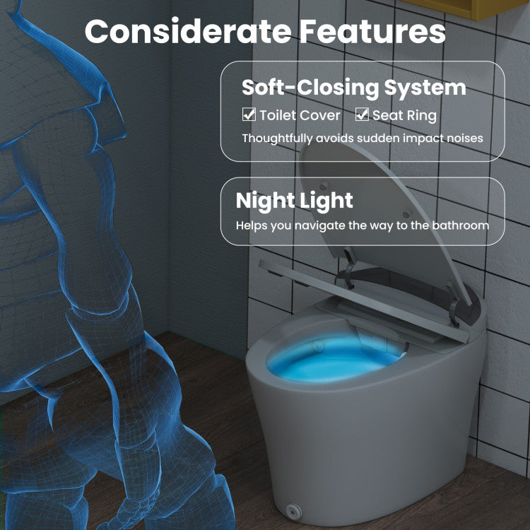1.28 GPF Elongated Bidet Toilet with Adjustable Heated Seat & Dryer, Tankless Smart Toilet with Remote/Side Knob Control and Foot Sensor