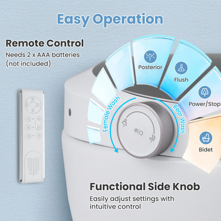 1.28 GPF Elongated Bidet Toilet with Adjustable Heated Seat &amp; Dryer, Tankless Smart Toilet with Remote/Side Knob Control and Foot Sensor