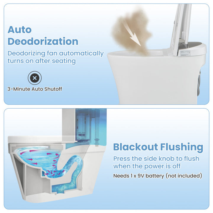 1.28 GPF Elongated Bidet Toilet with Adjustable Heated Seat &amp; Dryer, Tankless Smart Toilet with Remote/Side Knob Control and Foot Sensor