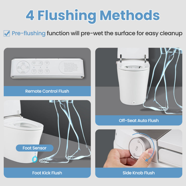 1.28 GPF Elongated Bidet Toilet with Adjustable Heated Seat &amp; Dryer, Tankless Smart Toilet with Remote/Side Knob Control and Foot Sensor