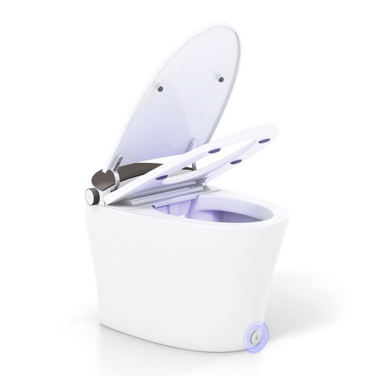 1.28 GPF Elongated Bidet Toilet with Adjustable Heated Seat & Dryer, Tankless Smart Toilet with Remote/Side Knob Control and Foot Sensor