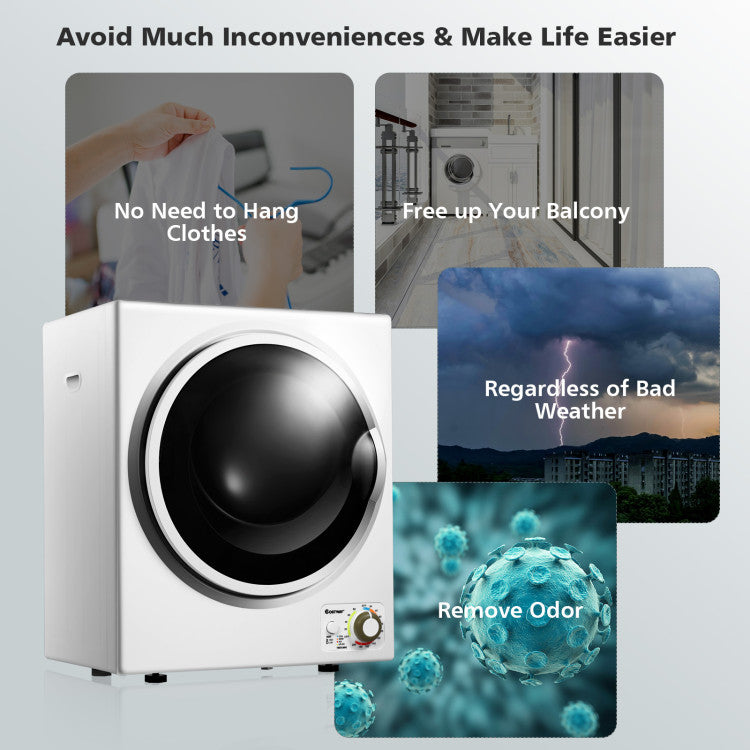 1.5 Cu .ft Portable Clothes Dryer Electric Compact Laundry Dryer with Automatic Drying Modes and Stainless Steel Tub