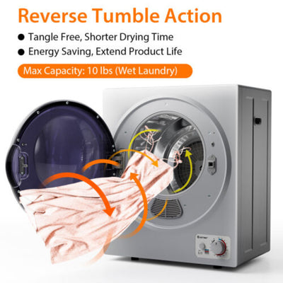 1.5 Cu .ft Portable Clothes Dryer Electric Compact Laundry Dryer with Automatic Drying Modes and Stainless Steel Tub
