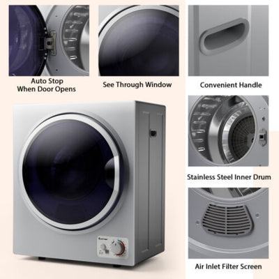 1.5 Cu .ft Portable Clothes Dryer Electric Compact Laundry Dryer with Automatic Drying Modes and Stainless Steel Tub