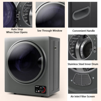1.5 Cu .ft Portable Clothes Dryer Electric Compact Laundry Dryer with Automatic Drying Modes and Stainless Steel Tub