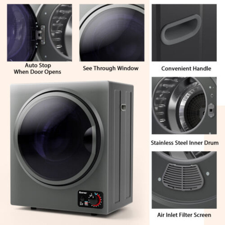 1.5 Cu .ft Portable Clothes Dryer Electric Compact Laundry Dryer with Automatic Drying Modes and Stainless Steel Tub