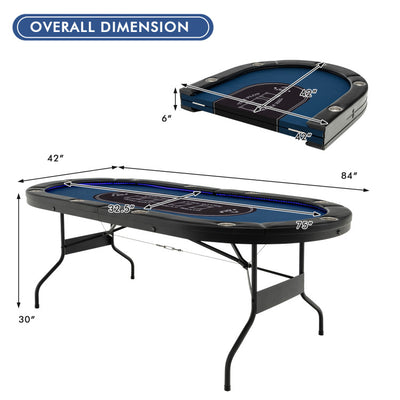 10 Player Foldable Poker Table 84" Portable Casino Leisure Texas Holdem Game Table with Cup Holders and USB Ports for Blackjack Board