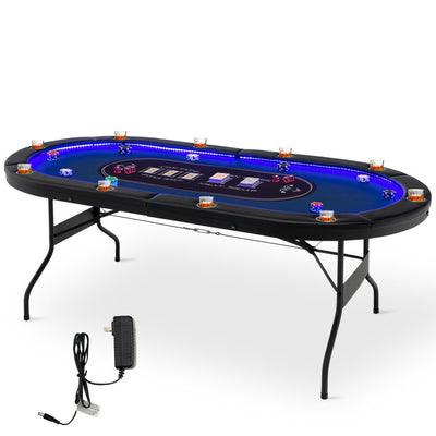 10 Player Foldable Poker Table 84" Portable Casino Leisure Texas Holdem Game Table with Cup Holders and USB Ports for Blackjack Board