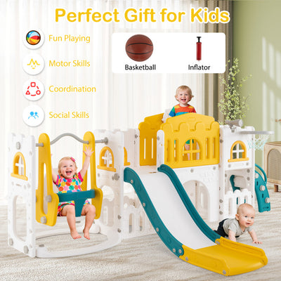 10-in-1 Toddler Swing and Slide Set Climber Playset with Basketball Hoop