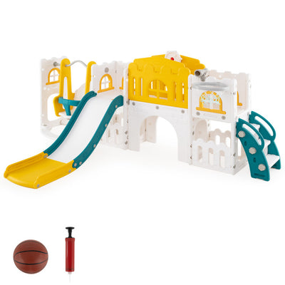 10-in-1 Toddler Swing and Slide Set Climber Playset with Basketball Hoop