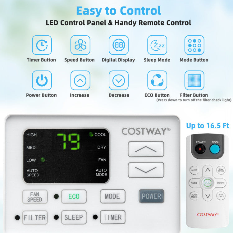 10000 BTU Smart Window Air Conditioner 120V/60Hz Window AC Unit with Adjustable Wind Direction and Remote Control