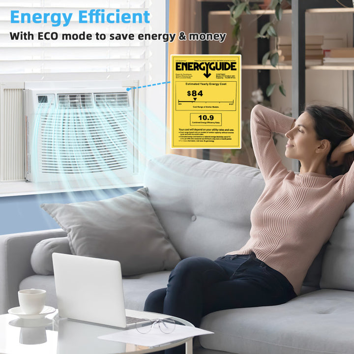 10000 BTU Smart Window Air Conditioner 120V/60Hz Window AC Unit with Adjustable Wind Direction and Remote Control