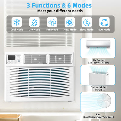 10000 BTU Smart Window Air Conditioner 120V/60Hz Window AC Unit with Adjustable Wind Direction and Remote Control