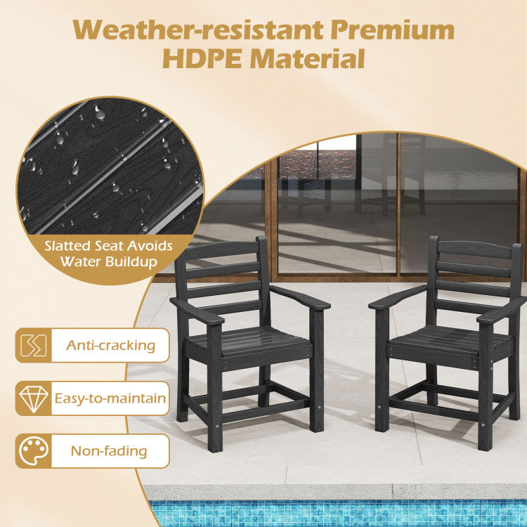 7 Pieces Outdoor Dining Table Set for 6 People 67” HDPE Patio Rectangle Table and 6 Armchairs